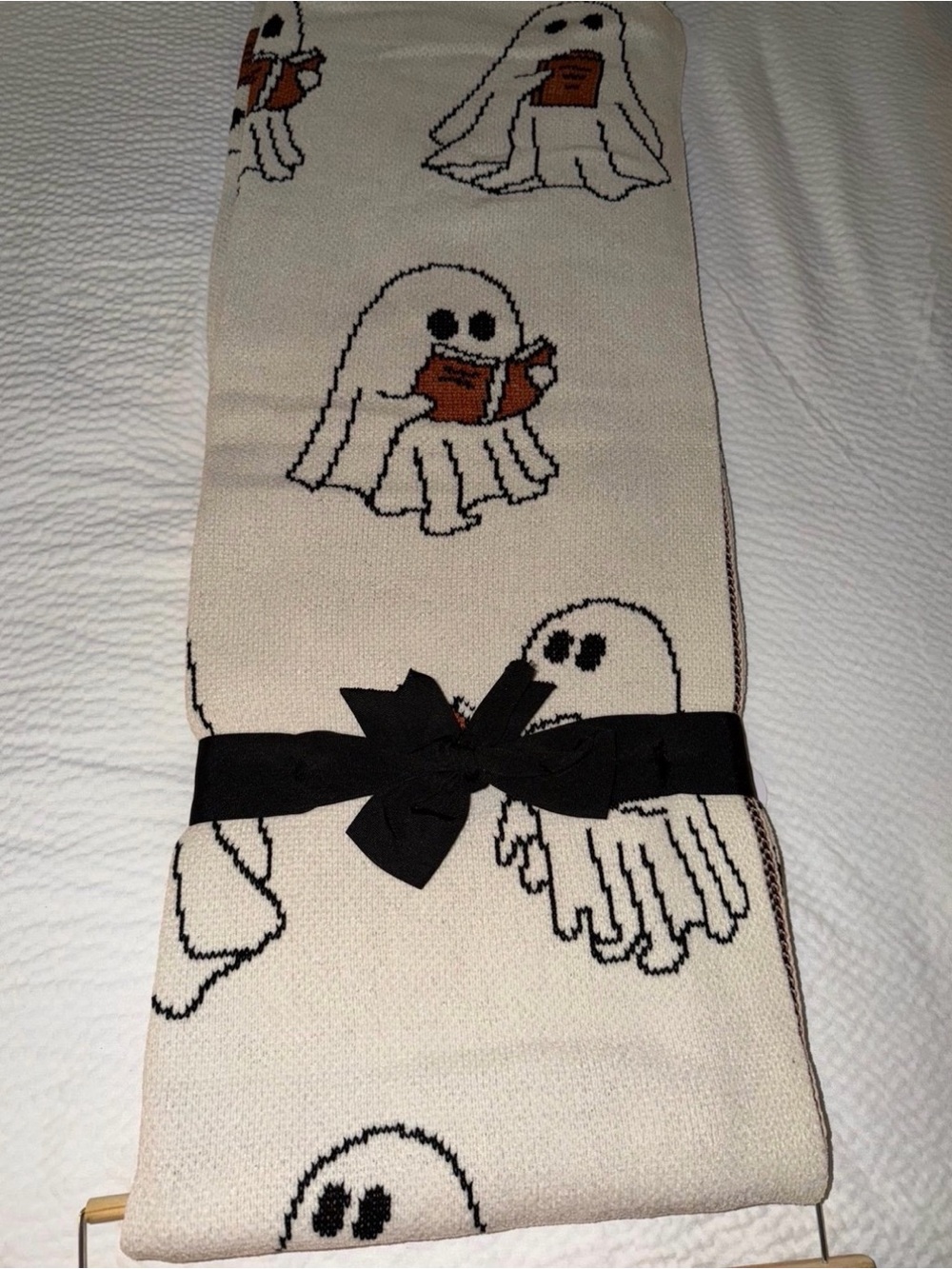 Goblin & Ghoul Halloween Ghost reading book Decorative Throw - Cream & Orange